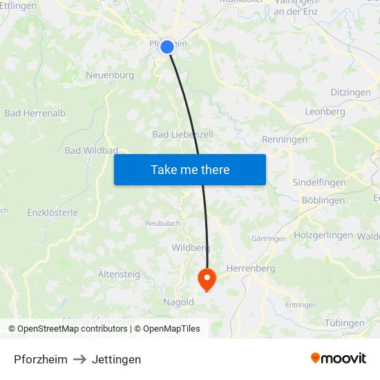 Pforzheim to Jettingen map