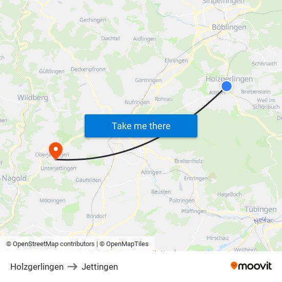 Holzgerlingen to Jettingen map