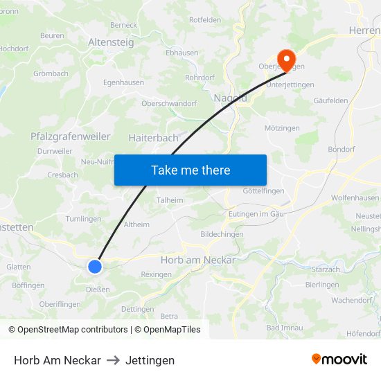 Horb Am Neckar to Jettingen map