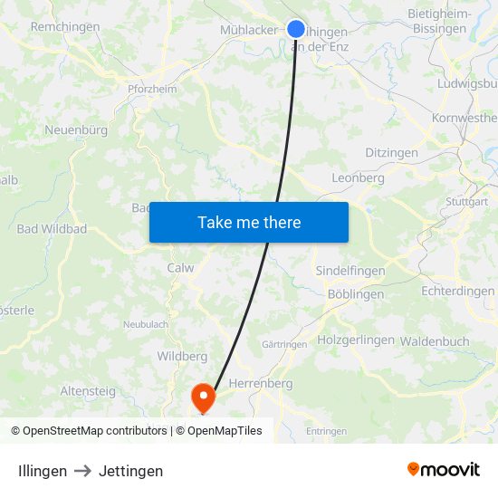 Illingen to Jettingen map