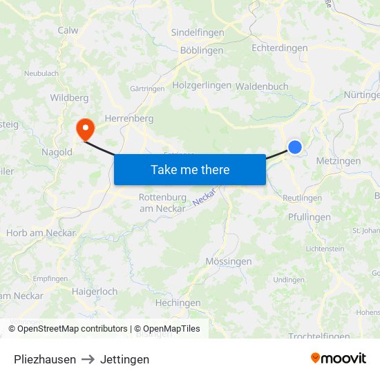 Pliezhausen to Jettingen map