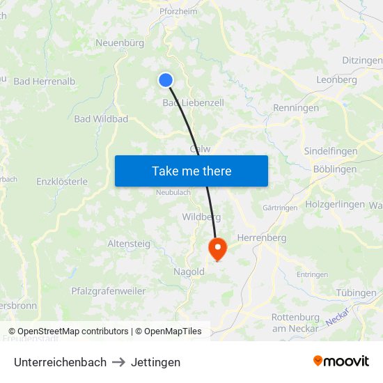 Unterreichenbach to Jettingen map