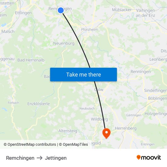 Remchingen to Jettingen map