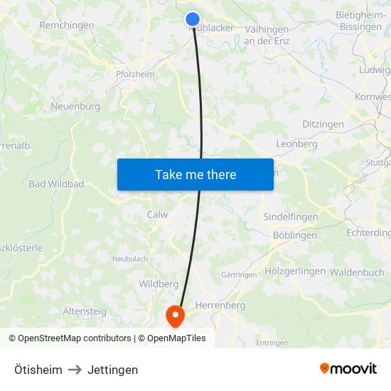 Ötisheim to Jettingen map