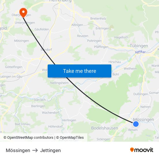 Mössingen to Jettingen map