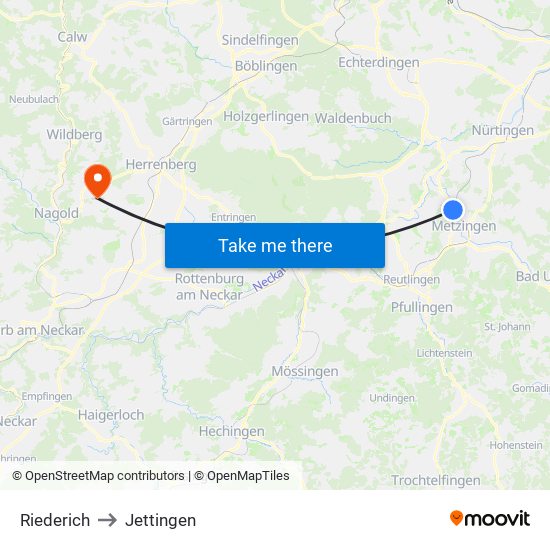 Riederich to Jettingen map