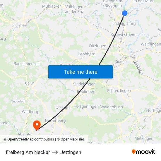 Freiberg Am Neckar to Jettingen map