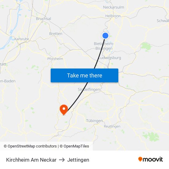 Kirchheim Am Neckar to Jettingen map