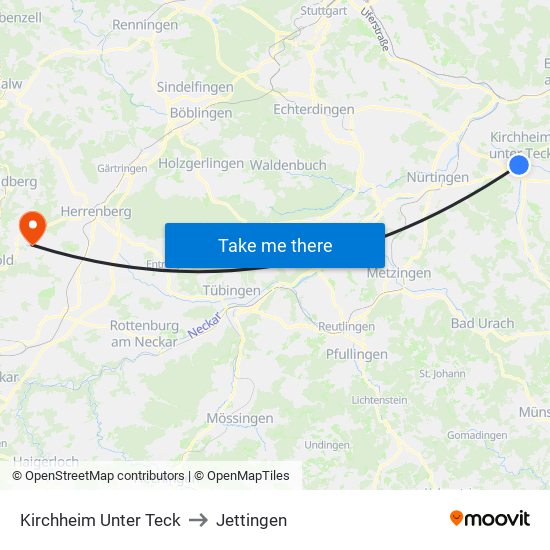 Kirchheim Unter Teck to Jettingen map