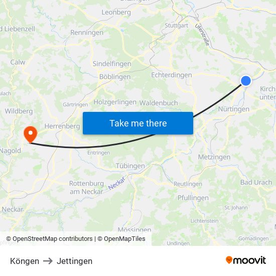 Köngen to Jettingen map
