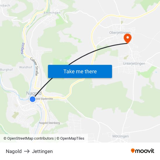 Nagold to Jettingen map