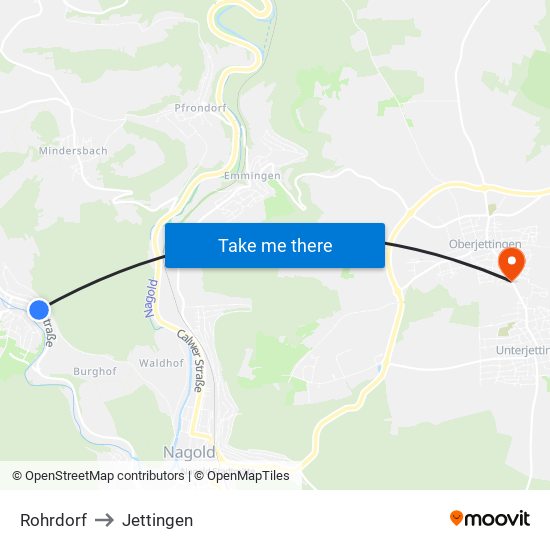Rohrdorf to Jettingen map