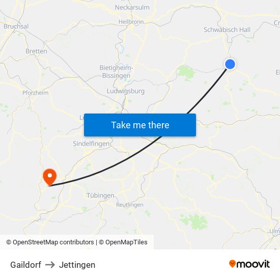 Gaildorf to Jettingen map