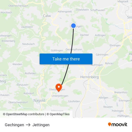 Gechingen to Jettingen map