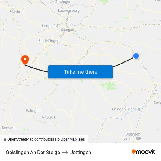 Geislingen An Der Steige to Jettingen map