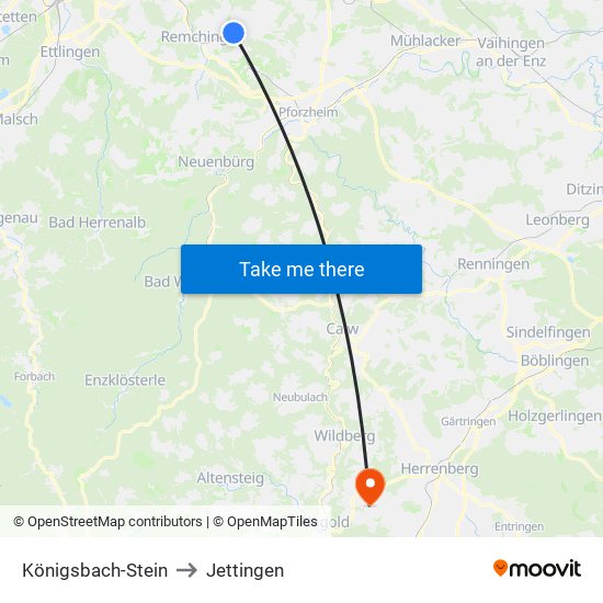 Königsbach-Stein to Jettingen map