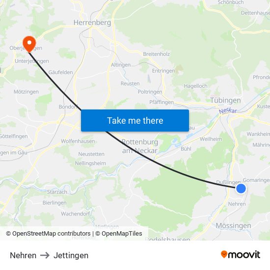 Nehren to Jettingen map