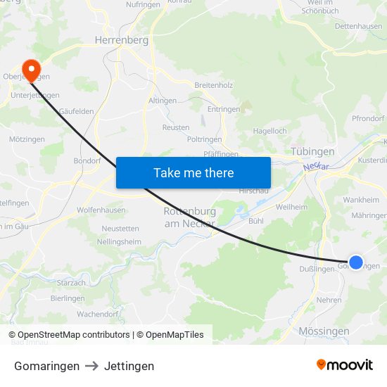 Gomaringen to Jettingen map