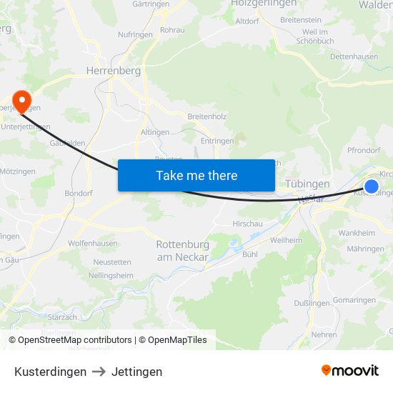 Kusterdingen to Jettingen map