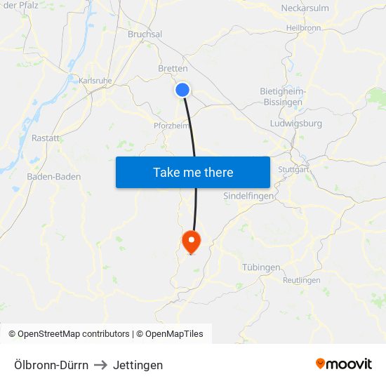 Ölbronn-Dürrn to Jettingen map