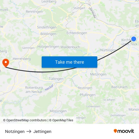 Notzingen to Jettingen map