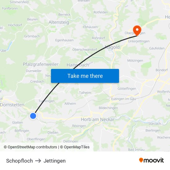 Schopfloch to Jettingen map