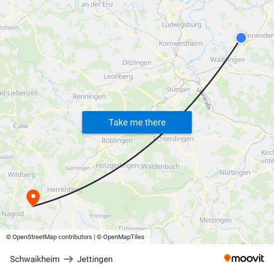 Schwaikheim to Jettingen map