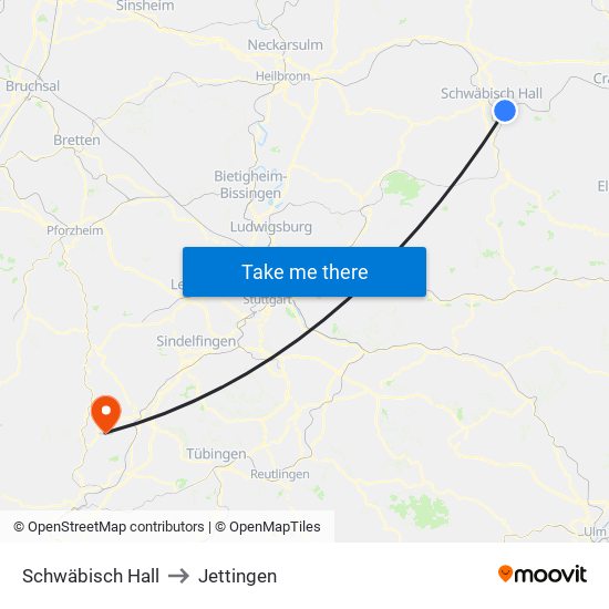 Schwäbisch Hall to Jettingen map