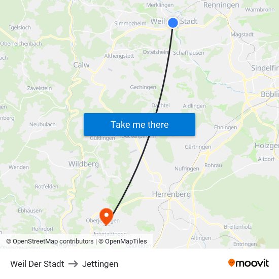 Weil Der Stadt to Jettingen map