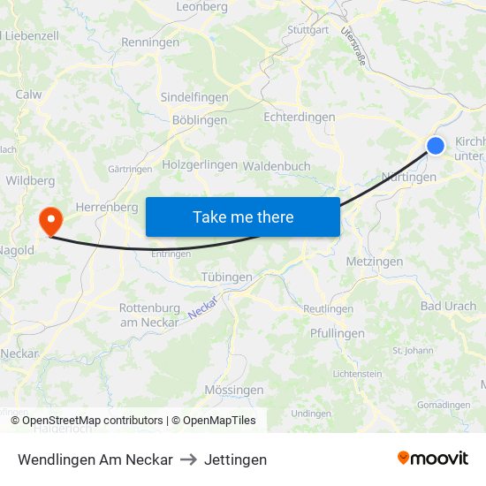 Wendlingen Am Neckar to Jettingen map