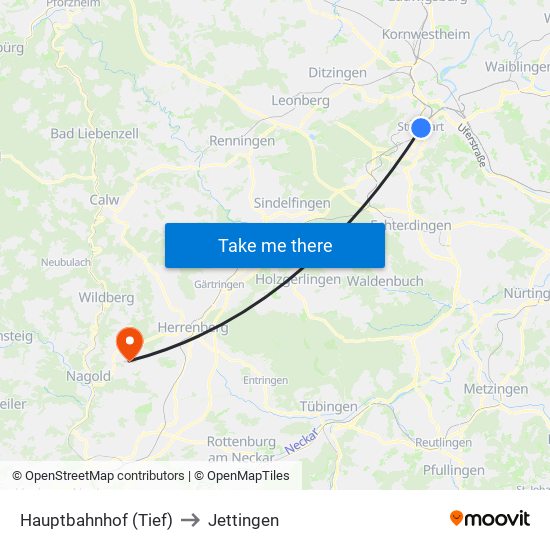 Hauptbahnhof (Tief) to Jettingen map