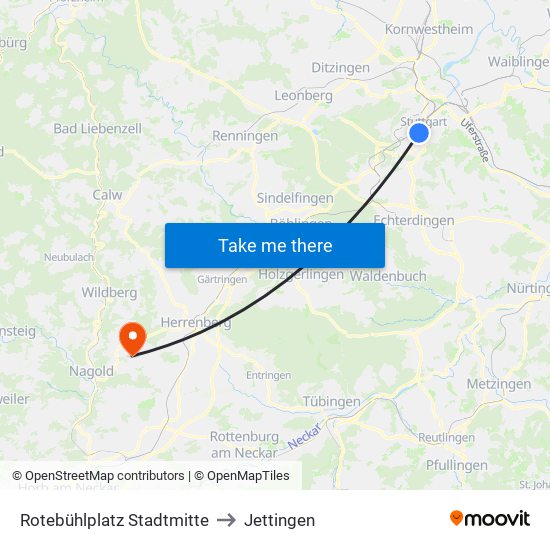 Rotebühlplatz Stadtmitte to Jettingen map