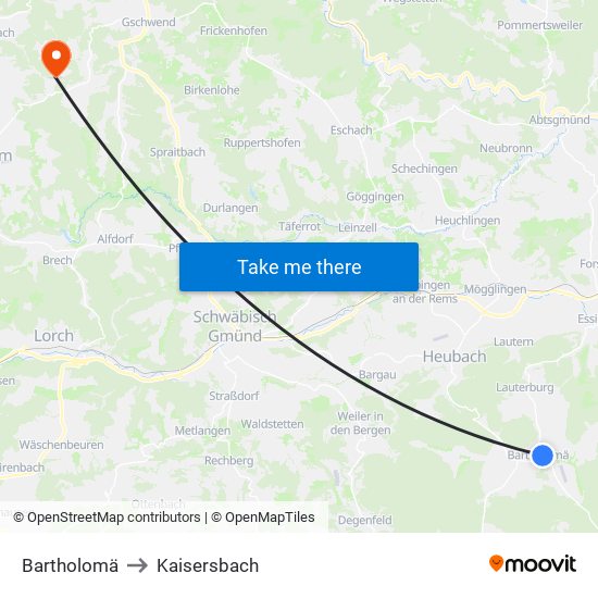 Bartholomä to Kaisersbach map