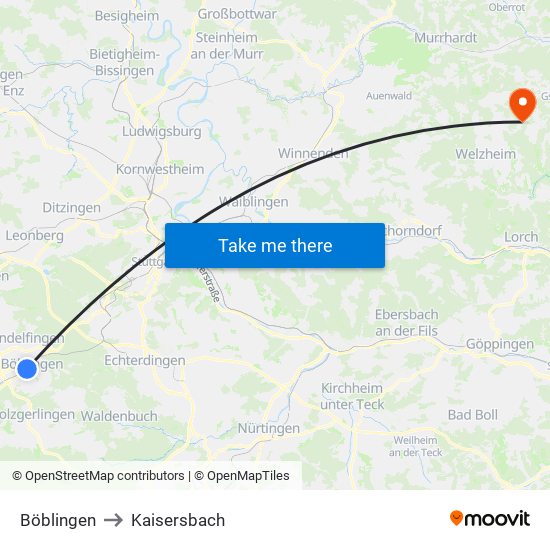 Böblingen to Kaisersbach map
