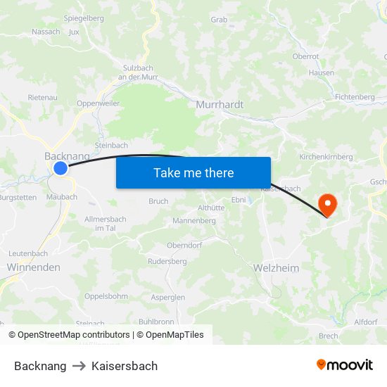 Backnang to Kaisersbach map