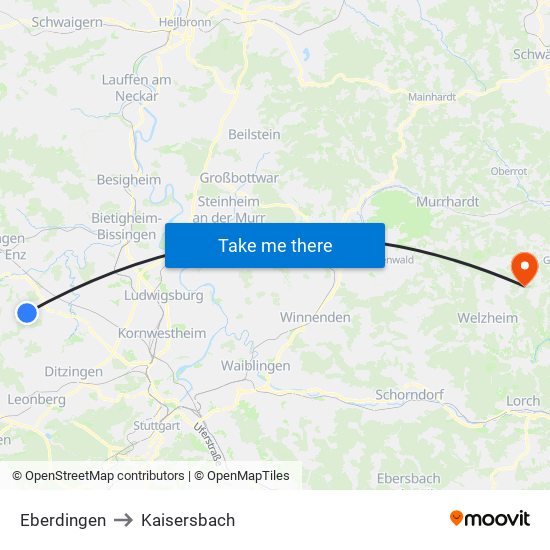 Eberdingen to Kaisersbach map