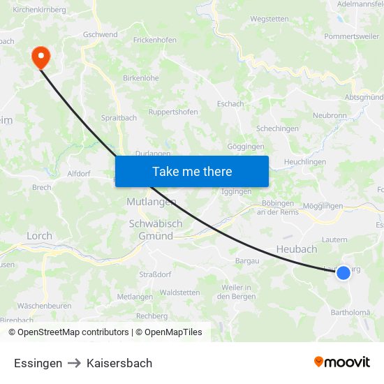 Essingen to Kaisersbach map