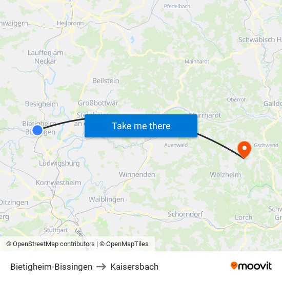 Bietigheim-Bissingen to Kaisersbach map