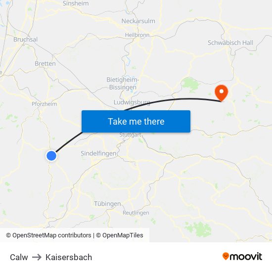 Calw to Kaisersbach map