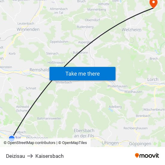 Deizisau to Kaisersbach map