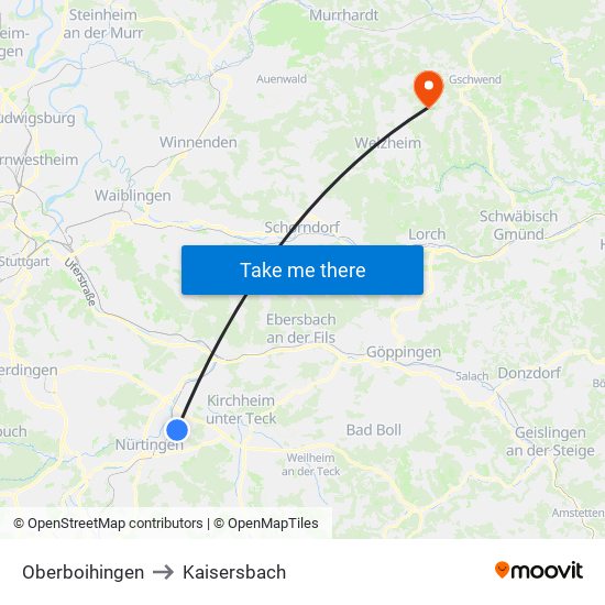 Oberboihingen to Kaisersbach map