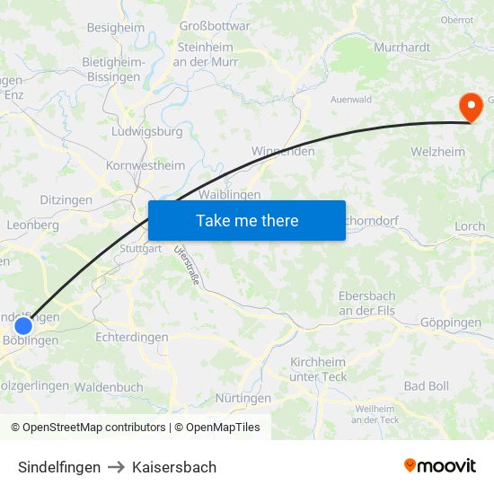 Sindelfingen to Kaisersbach map