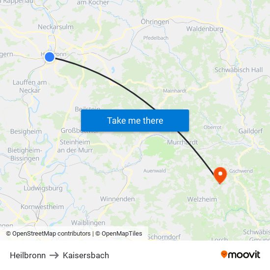 Heilbronn to Kaisersbach map