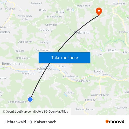 Lichtenwald to Kaisersbach map