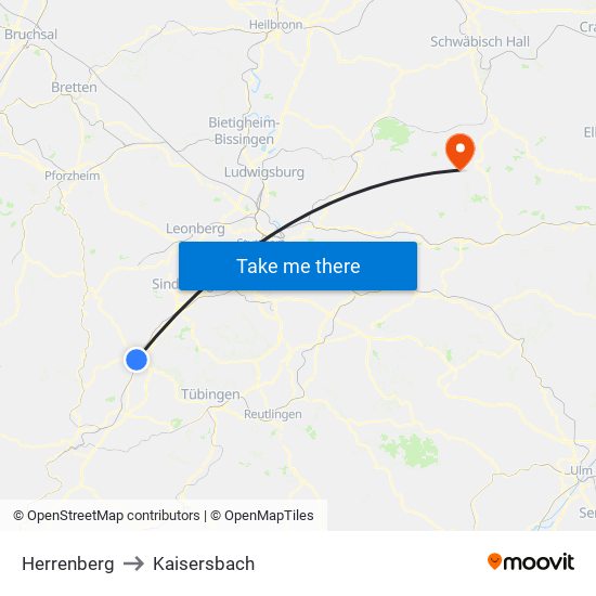 Herrenberg to Kaisersbach map