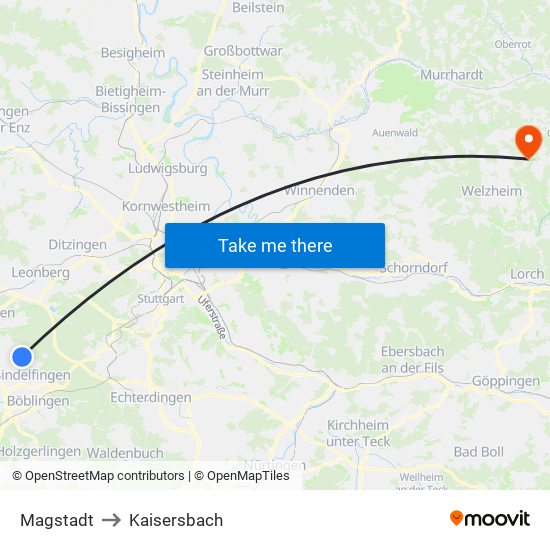 Magstadt to Kaisersbach map