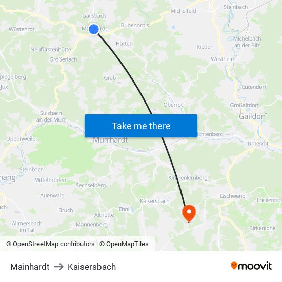 Mainhardt to Kaisersbach map