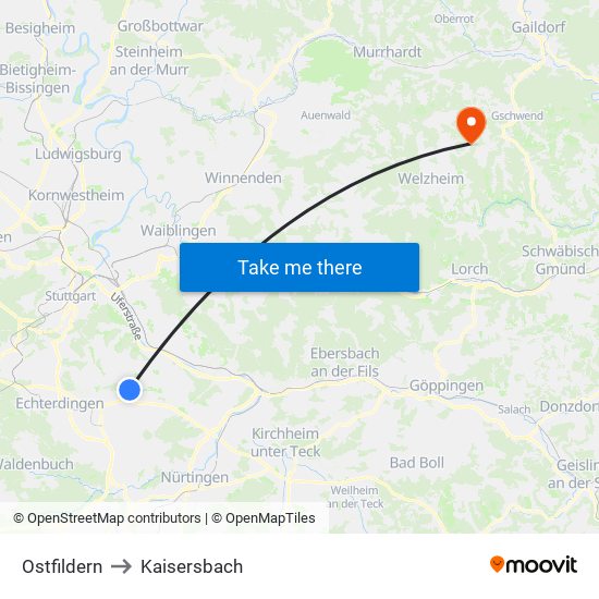Ostfildern to Kaisersbach map