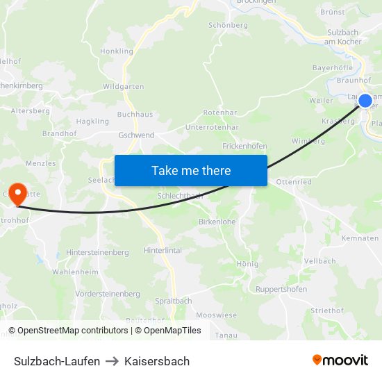 Sulzbach-Laufen to Kaisersbach map