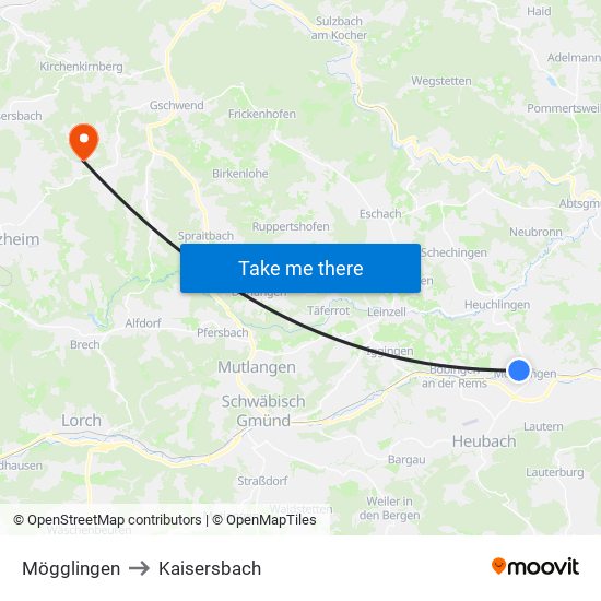 Mögglingen to Kaisersbach map